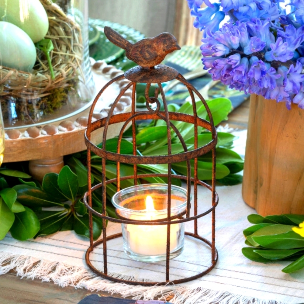 Rustic Bird Cages Decor for candles or Plants x2